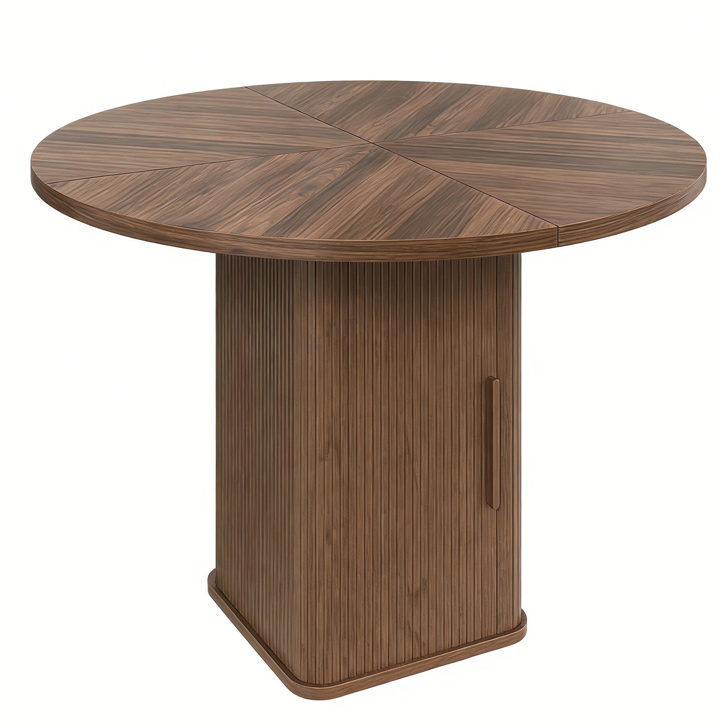 47in Dining Table Exquisite Round Table With 2 Storage Shelf Wood Slide Door And Wooden Base For Dining Room Home Kitchen Canteen