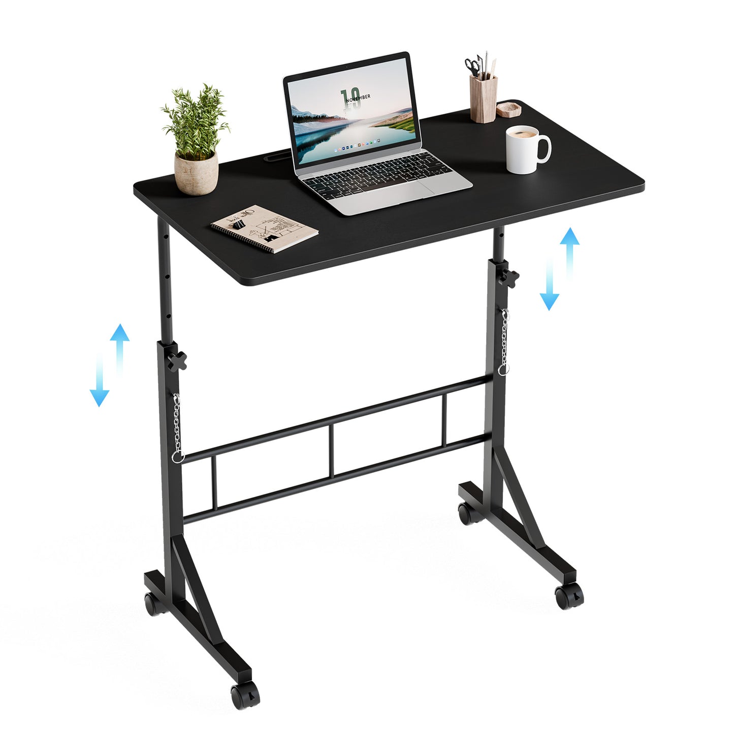 31.5-inch Adjustable-height Mobile Desk, Equipped With Locking Wheels And Clasps, Suitable For Mobile Desks And Active Home Offices