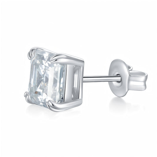 S925 Sterling Silver 6x8mm Emerald Cut Moissanite Stud Earrings  Octagon Solitaire With GRA Certificate Platinum Plated Jewelry Gift Box Set For Women & Men