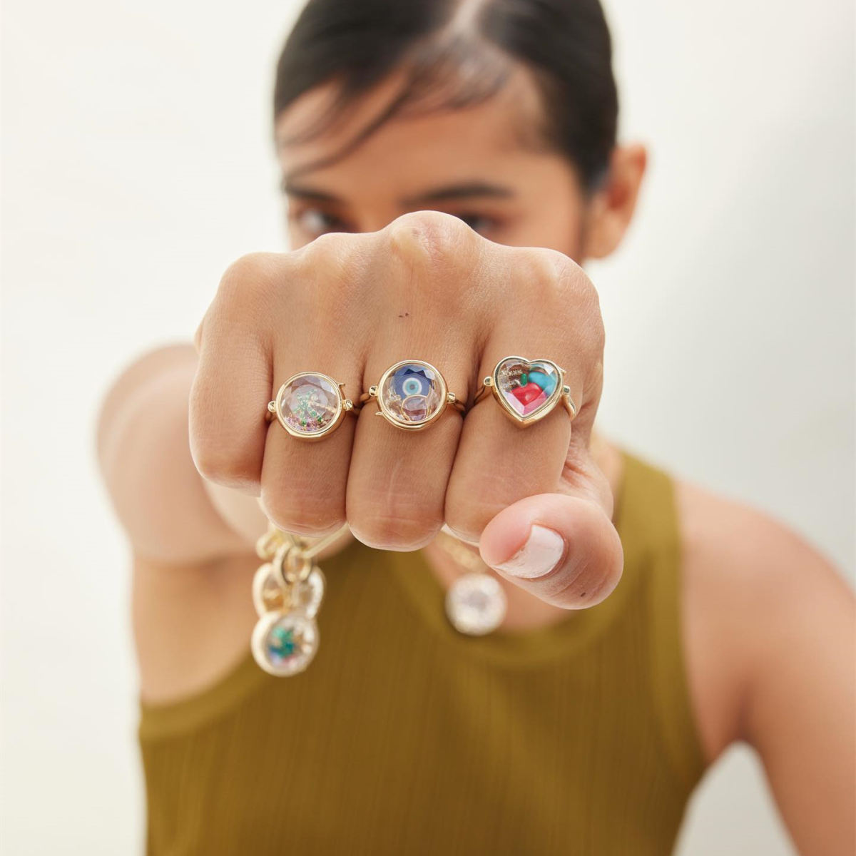 Stainless Steel Ring Colorful Zircon Accessories