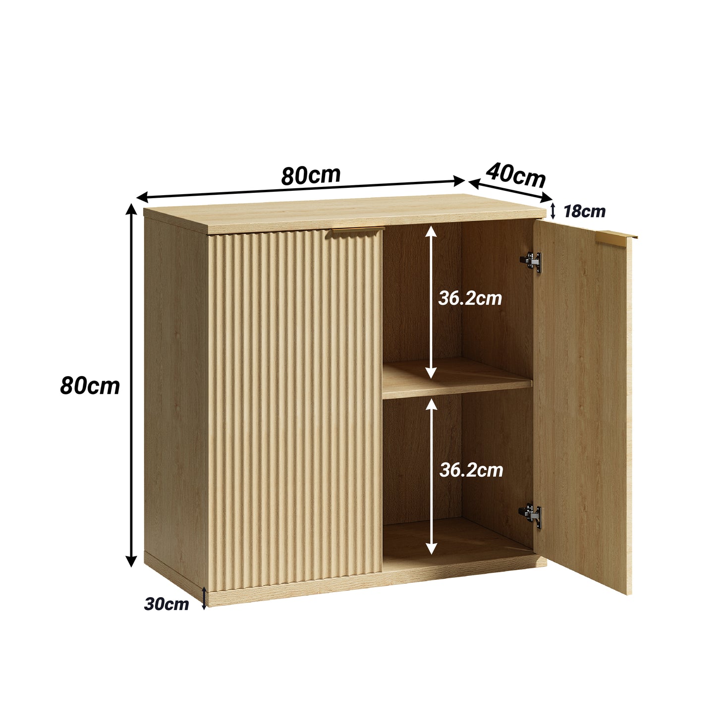 Modern Storage Cabinet With Pleated Front And Metal Handle, Multifunctional Sideboard Cabinet For Living Room & Bedroom, Natural Lightwood Decor, Oak, 60x30x70 Cm