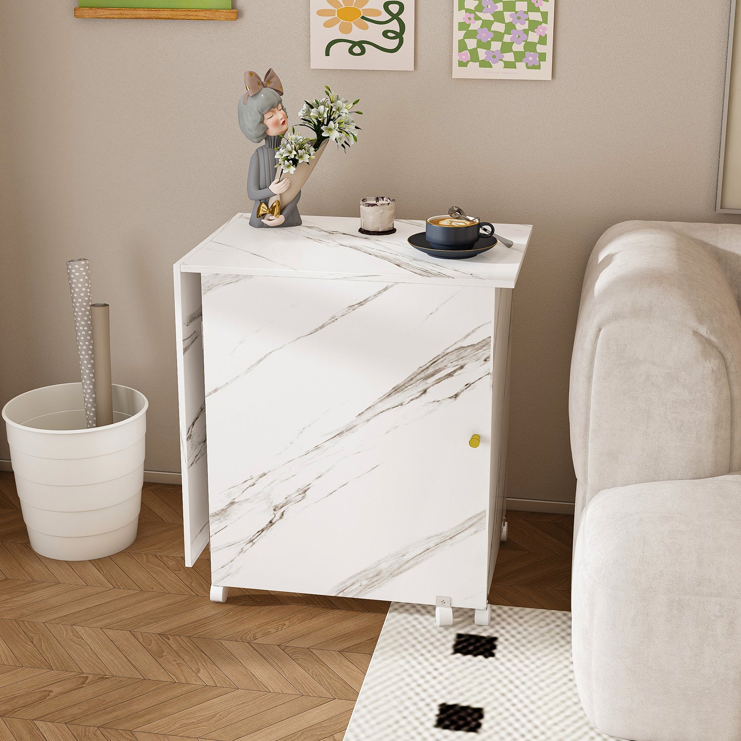 4-in-1 Folding Sewing Table With Lockable Wheels - Multi-Functional Craft Station  End Table  Computer Desk & Kitchen Storage With Shelves  White Rolling Sewing Machine Table For Apartments