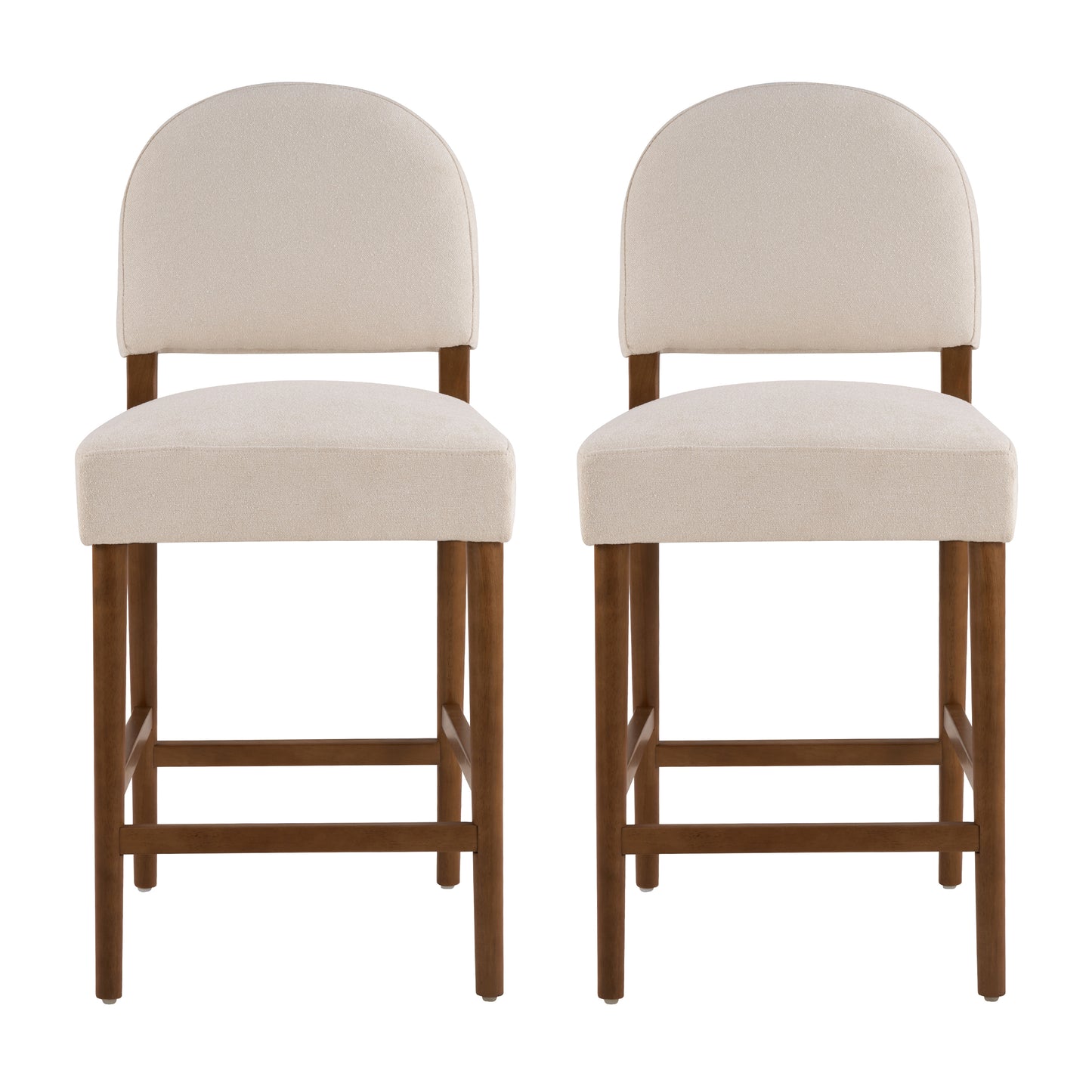 26 Seat Height Fabric & Rubberwood Bar Stool, Beige Upholstery With Adjustable Floor Leveler, Spacious Seat For Kitchen Island Beige,set Of 2