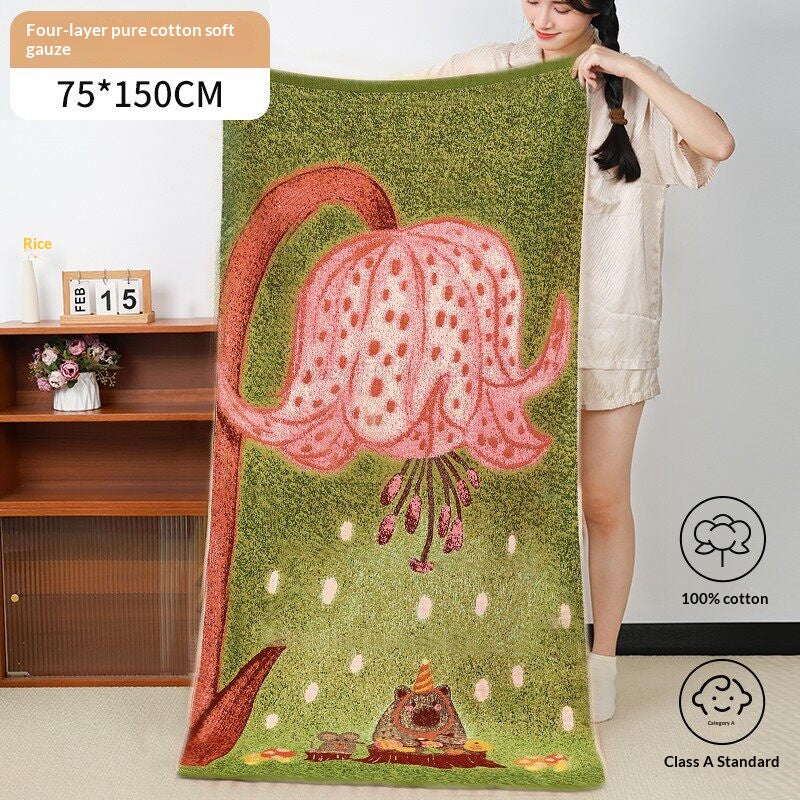 Pure Cotton Gauze Bath Towel For Adults Household Use