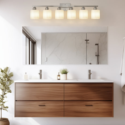 38  Bathroom Vanity Light, 6-Light Nickel Vanity Lights For Bathroom, Wall Sconce Lighting With Milky White Glass Shade, Wall Lights,Bath Vintage Wall Mounted Lamps For Mirror Bedroom