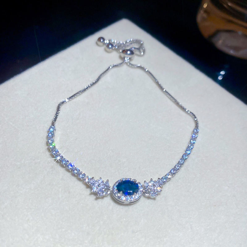 Ice Blue Zirconia Bangle K-fashion Polished Finish Bracelet Smooth Comfortable Jewelry