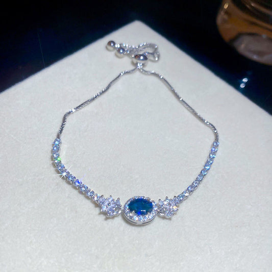 Ice Blue Zirconia Bangle K-fashion Polished Finish Bracelet Smooth Comfortable Jewelry
