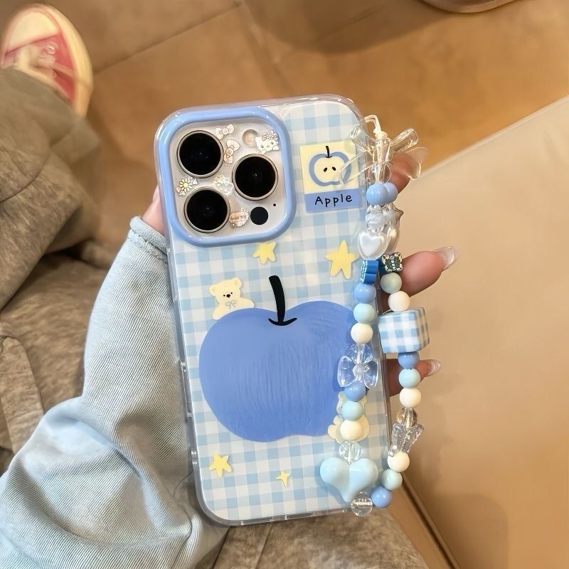 Mobile Phone Chain Short Style Blue Beaded DIY Anti-loss Nylon