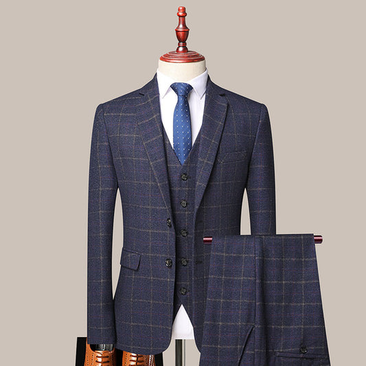 Men's Three-piece Korean Slim-fit Groom Wedding Suit