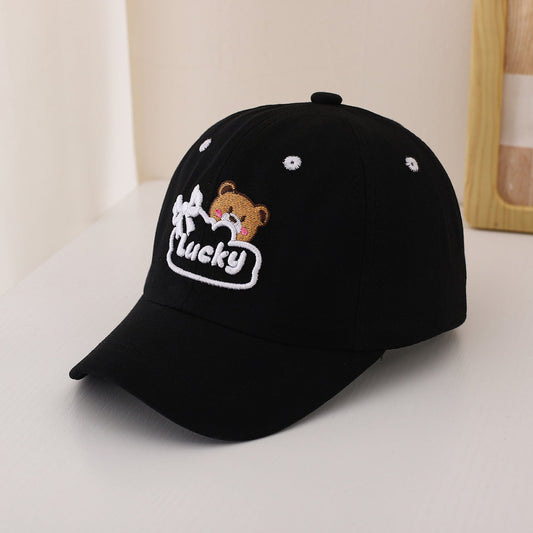 Children's Single-color Cute Little Bear Bow Tie Embroidered Adjustable Simple Casual Baseball Cap Suitable For Travel And Sports