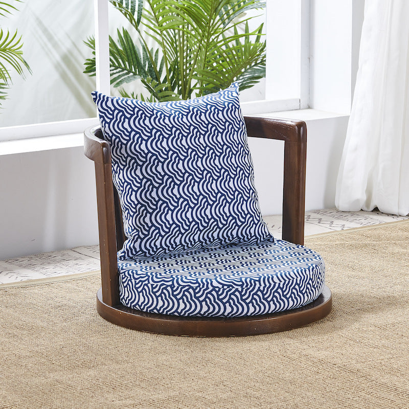 Solid Wood Tatami Seating Chair - Japanese Style Round Back Legless Backrest Chair for Tea Room Bedroom Bay Window