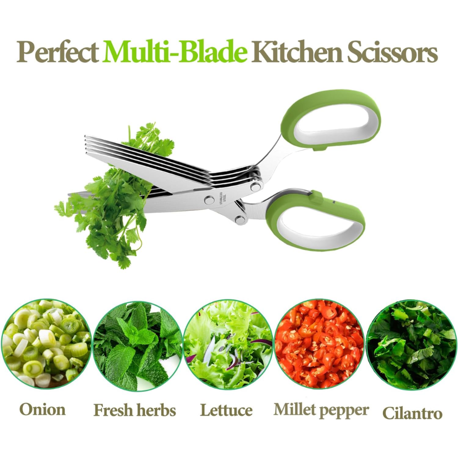 2026 Upgraded Stainless Steel Herb Scissors Multi-Blade Herb Shears & Cutter Tool For Kitchen Prep Green, 8.3