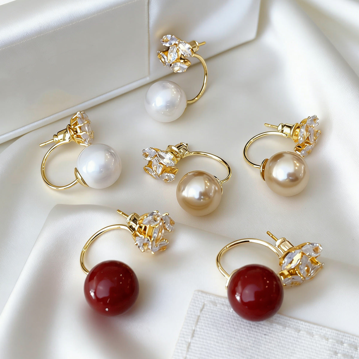 New European American Earrings For Women, Geometric Coco Style Stud Earrings Inlaid Cubic Zirconia With Pearls, Elegant Versatile Ear Jewelry