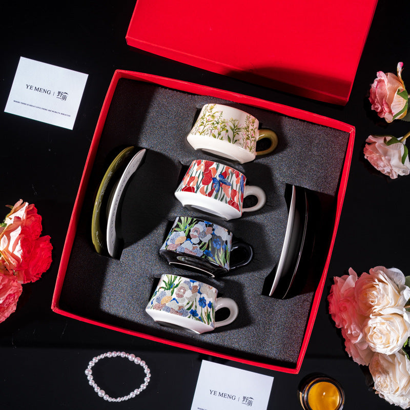 Affordable Luxury Original Iris Flower Ceramic Coffee Cup Gift Set