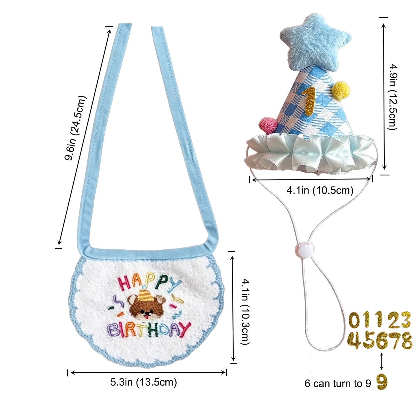 Cat Birthday Party Supplies, Cat Birthday Hat With Number And Star, Embroidered Happy Birthday Bandana For Kitten Cats Small Dogs Decorations, Photo Prop Gift Outfit For Pet Birthday Celebration