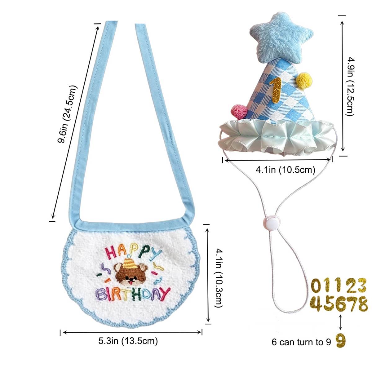 Cat Birthday Party Supplies, Cat Birthday Hat With Number And Star, Embroidered Happy Birthday Bandana For Kitten Cats Small Dogs Decorations, Photo Prop Gift Outfit For Pet Birthday Celebration