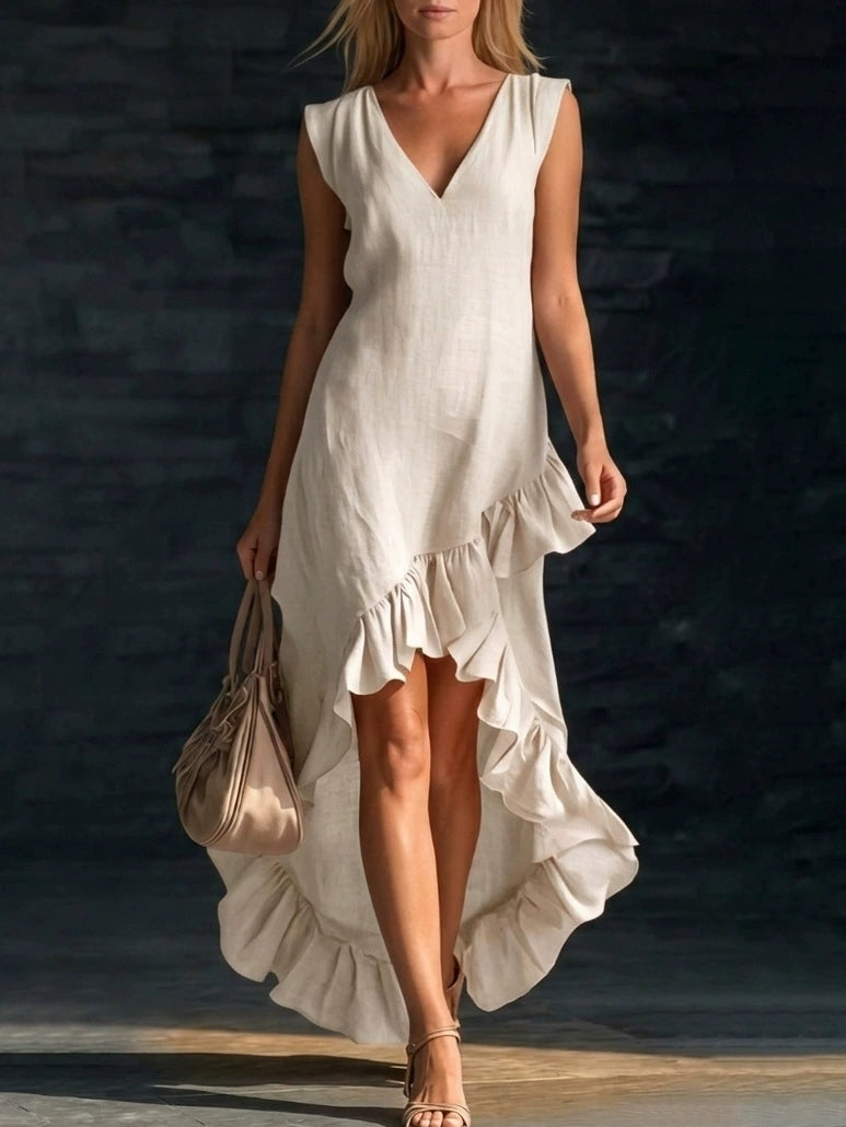 European American Fashion Casual Sleeveless Ruffle Hem  Dress