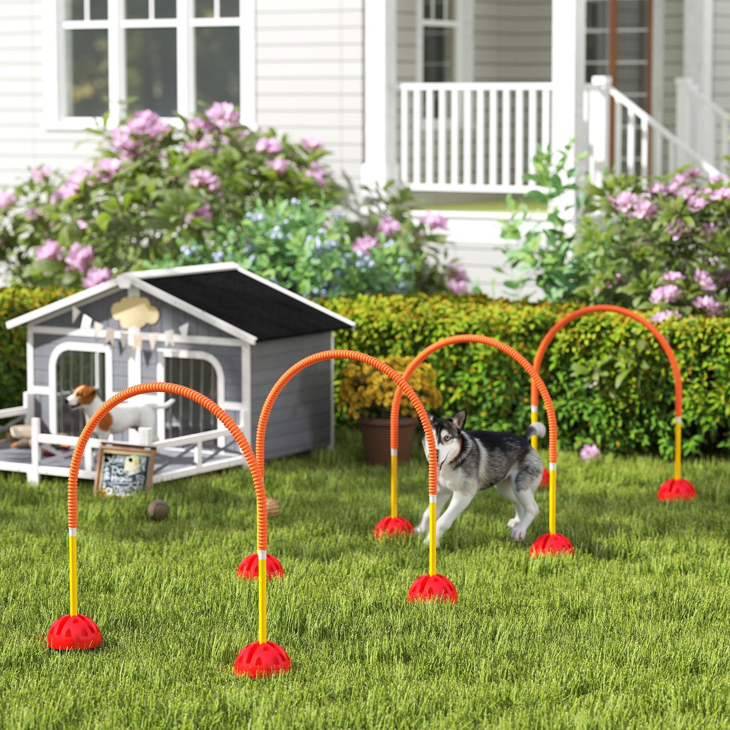 PawHut 4-Piece Dog Agility Training Equipment With 4 Adjustable Width Doors, Bag, For Garden, Orange