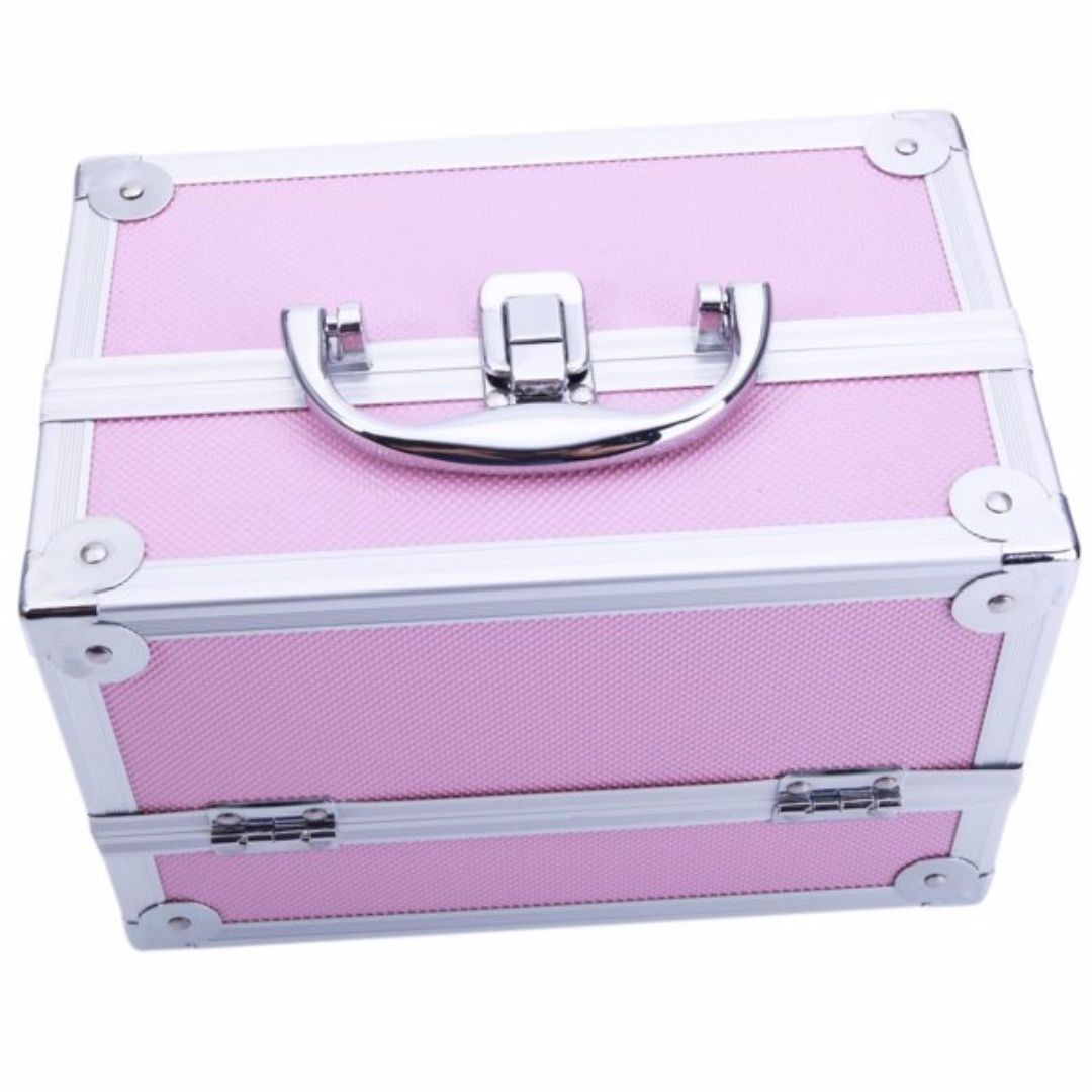 Portable Top-opening With Mirror, Aluminum Alloy, Pink, Makeup Box, SM-2176