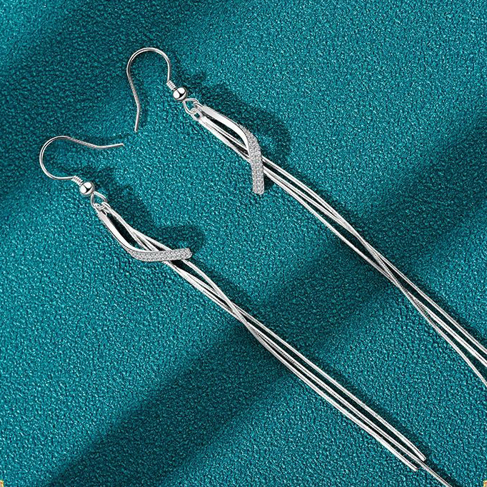1 Pair 999 Sterling Silver Sparkly Cross Long Tassel Earrings, Minimalist & Elegant, Perfect For Daily, Party & Dating, Ideal Valentine's Gift