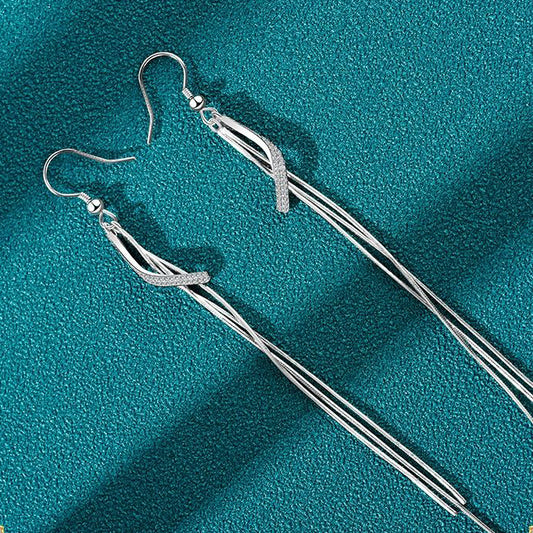 1 Pair 999 Sterling Silver Sparkly Cross Long Tassel Earrings, Minimalist & Elegant, Perfect For Daily, Party & Dating, Ideal Valentine's Gift