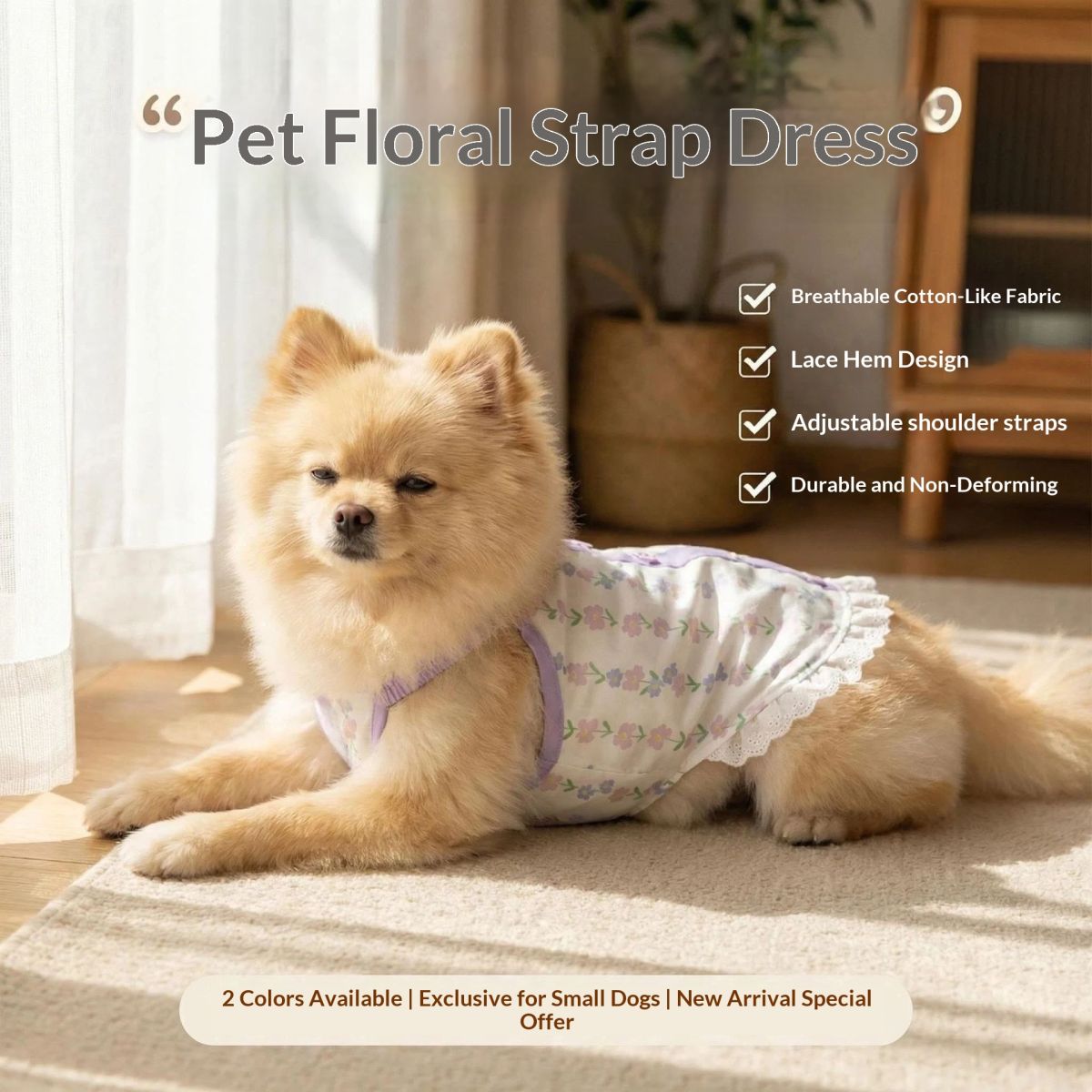 Pet Cat Hair-Proof Little Floral Suspender Dress