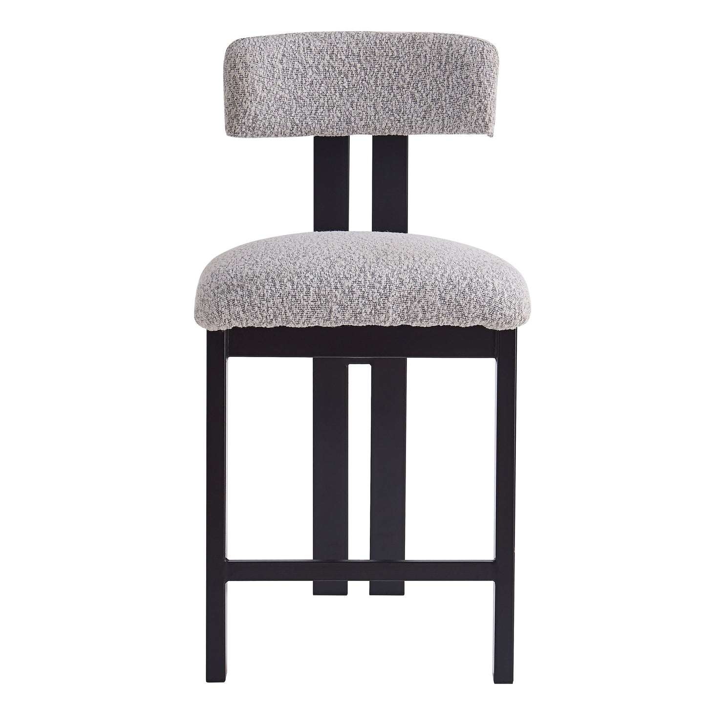 26.5 Stylish Round Stools With Low Back - Comfortable Upholstered Seat & Black Metal Frame For Kitchen & Dining