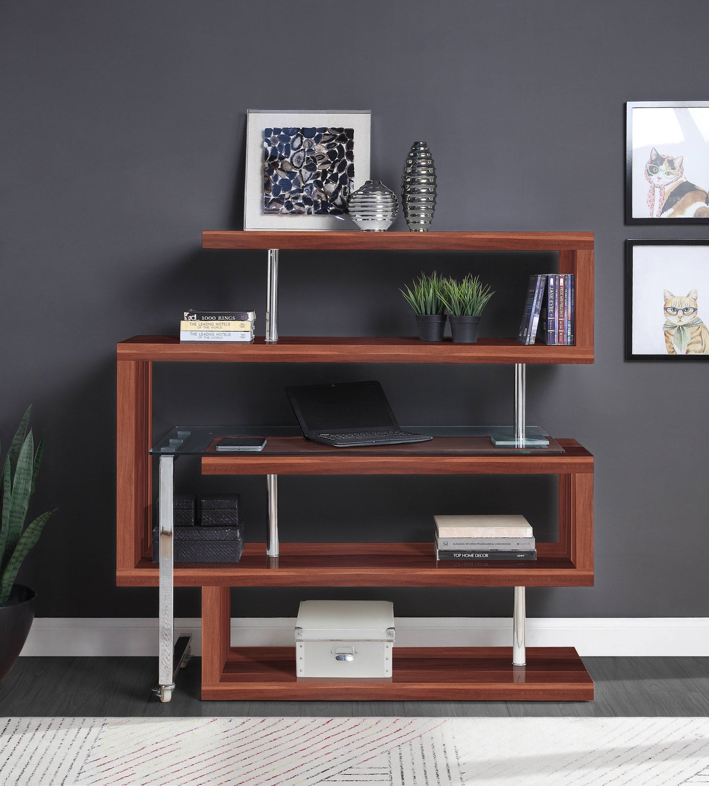 Buck II Clear Glass, Chrome High Gloss Finish Writing Desk With Shelf