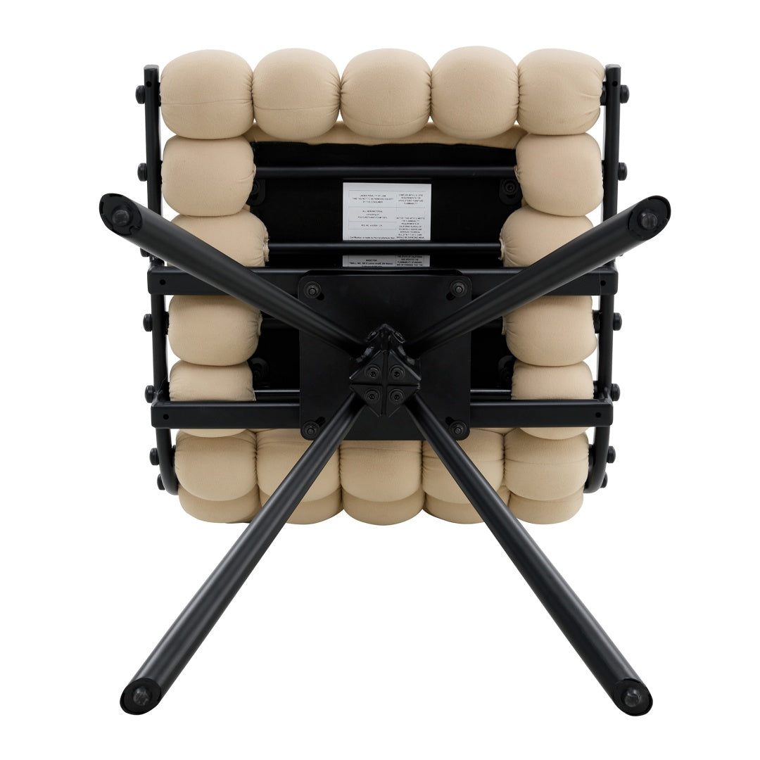 Set Of 2 Beige Puffy Bubble Chair Ball Chain Chair Velvet Dining Chairs With Black Legs, Modern Tufted Accent Chairs For Dining Room & Kitchen