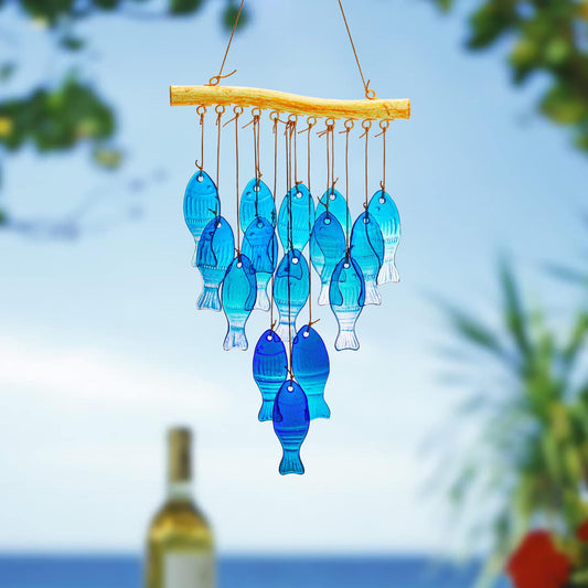 Blue Glass Wind Chime For Outdoor Beaches