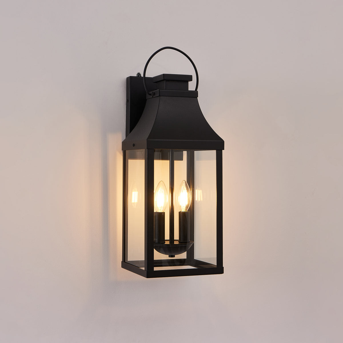 20'' Dusk to Dawn Outdoor Wall Light, Large Black Outdoor Porch Light Waterproof Patio Lanterns, Exterior Wall Mount Lighting Fixtures, 2-Light Outside Garage Sconces for House Front, 1-Pack