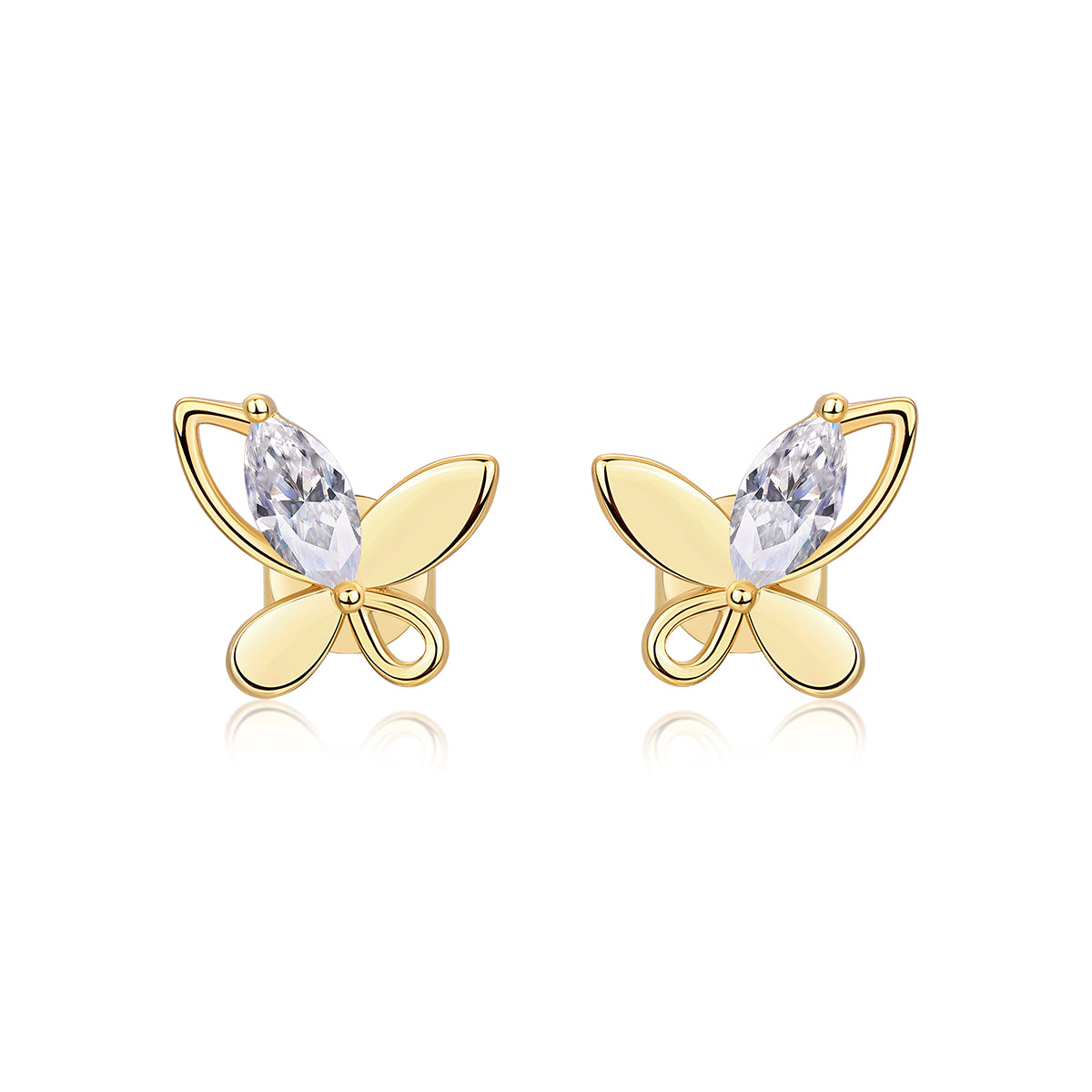 S925 Sterling Silver Gold Plated Butterfly Stud Earrings, D-VVS1 Moissanite, 4.8g Heavyweight Women's Jewelry Gift Box