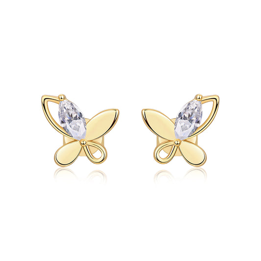 S925 Sterling Silver Gold Plated Butterfly Stud Earrings, D-VVS1 Moissanite, 4.8g Heavyweight Women's Jewelry Gift Box
