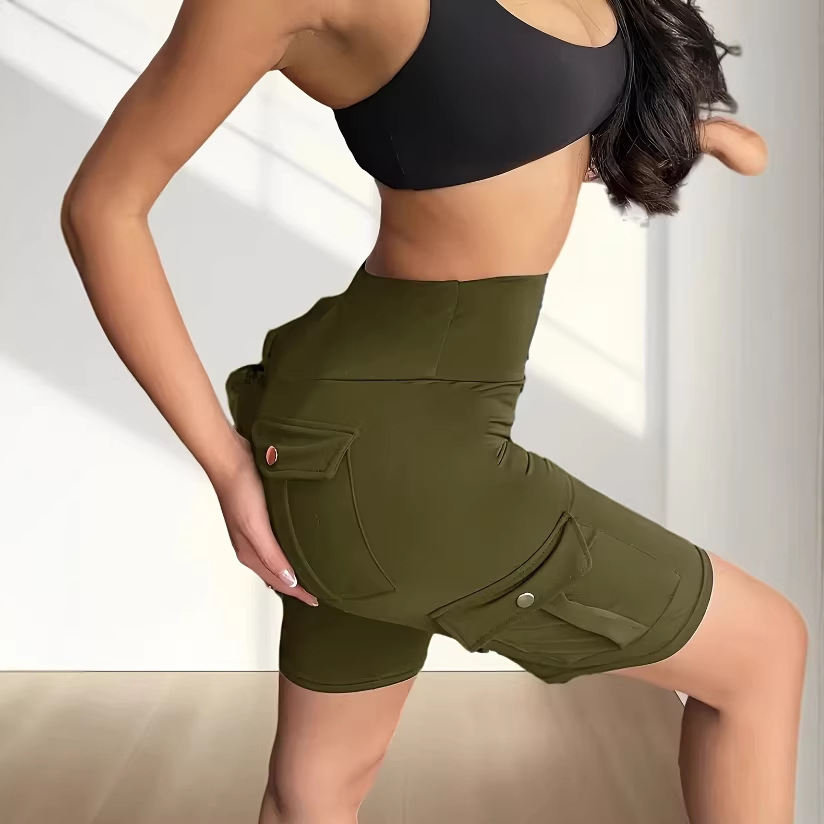Breathable Butt-Lifting Sports Yoga Shorts With Pocket And Buttons For Women