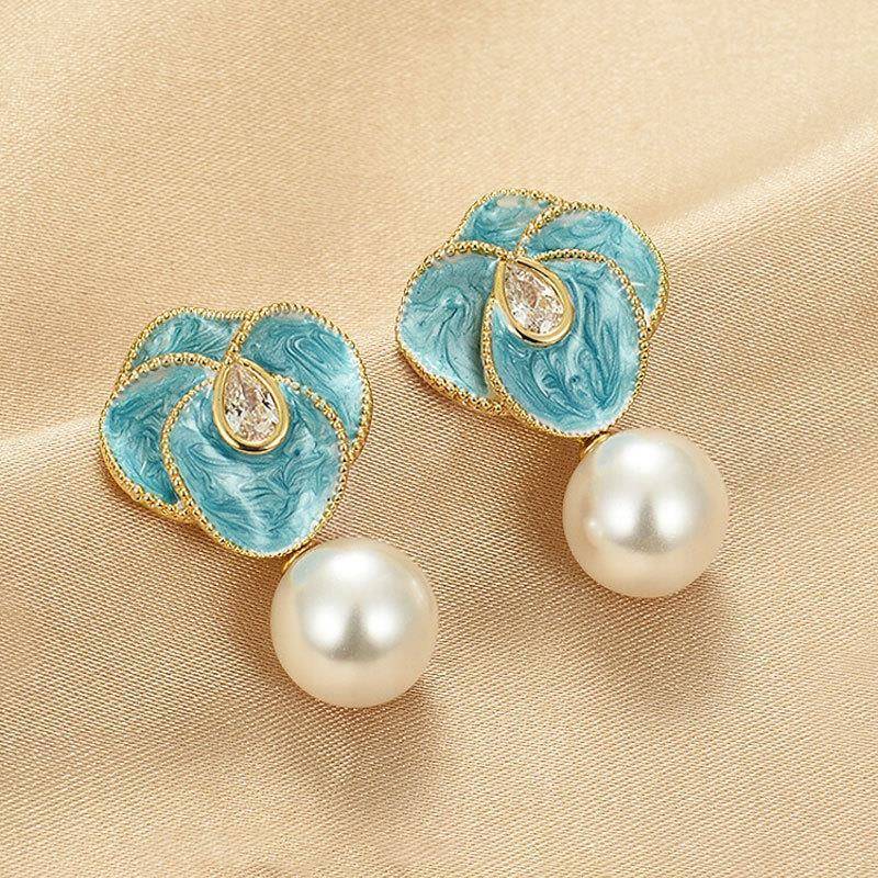New Niche Exquisite Flower Stud Earrings For Women, Fashion Light Luxury Elegant Beaded High-End Ear Jewelry