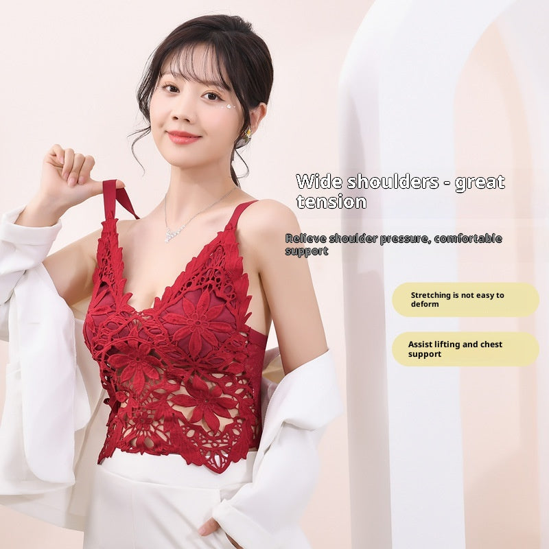 Lace Slim Fit Hollow-out Beauty Back Tube Top Anti-slip Bra