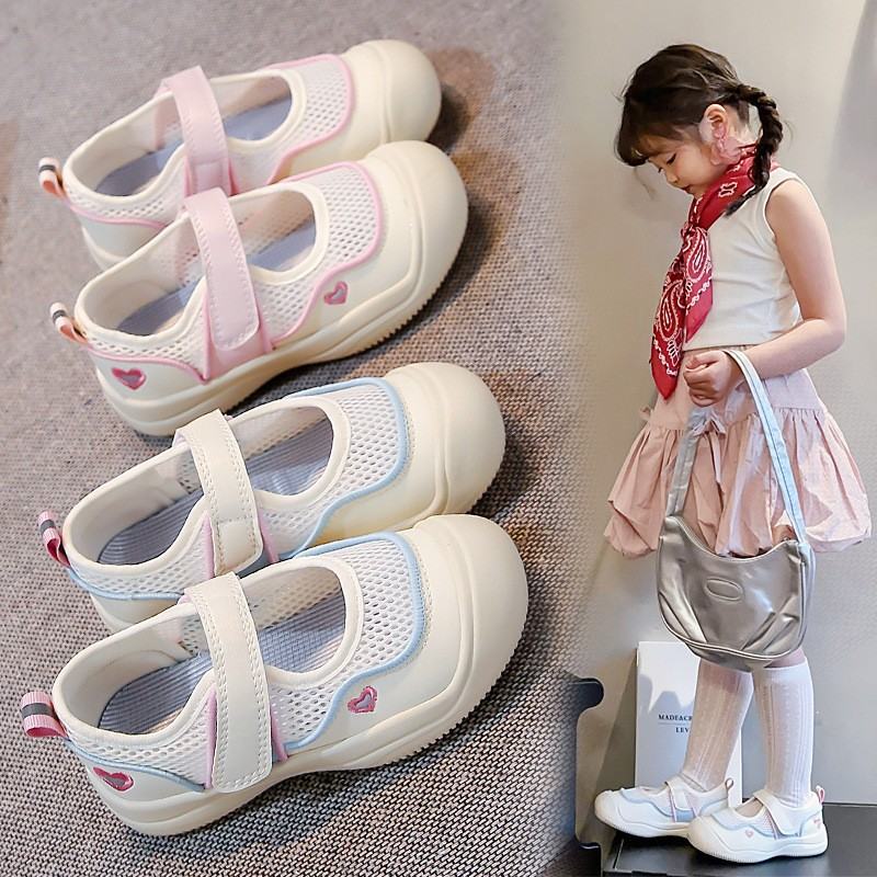 2026 Spring & Summer New Girls Single Mesh Breathable Sandals, Korean Style Toddler Canvas Shoes Versatile Casual Sneakers