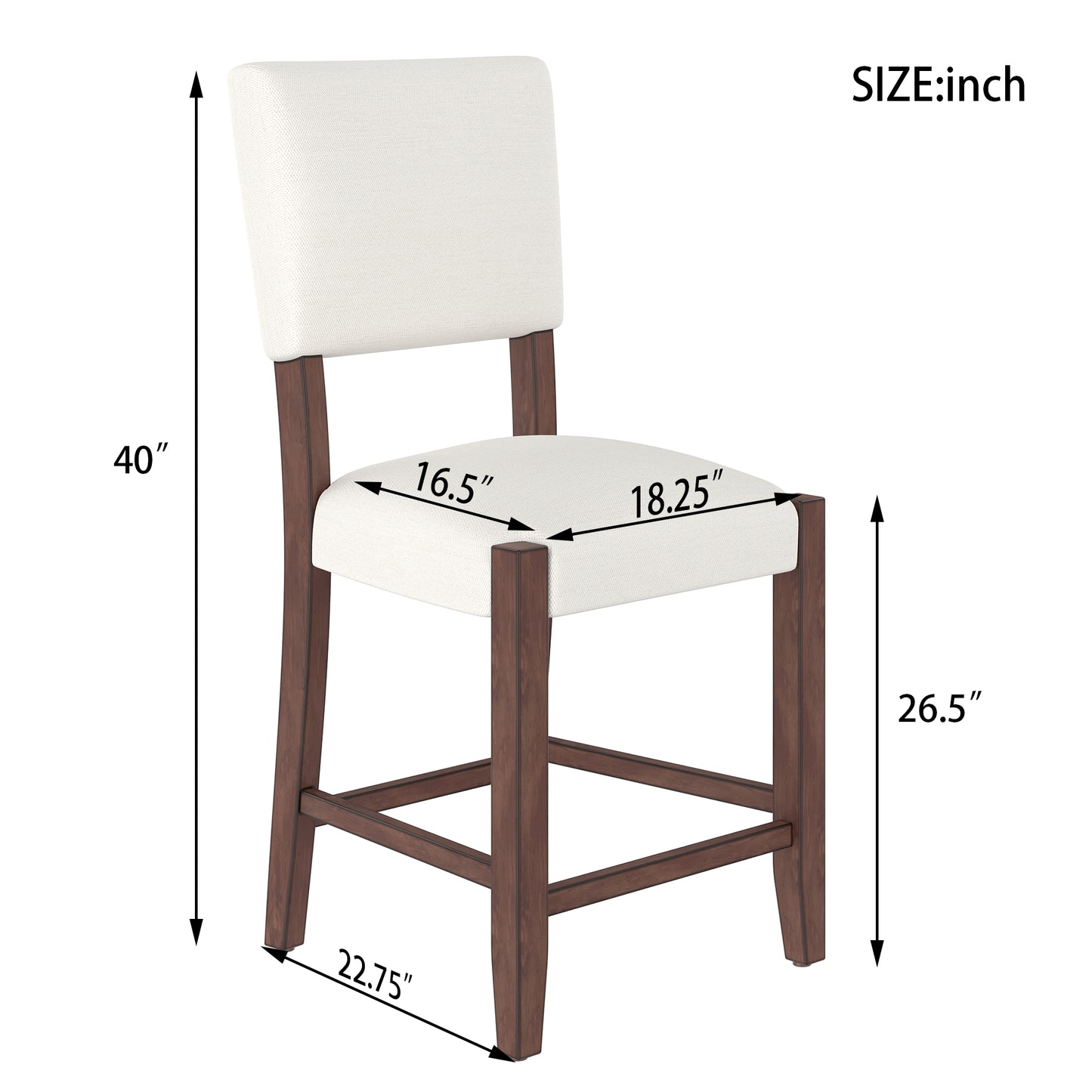 Mid Century Modern Bar Stools Set Of 2, 40.4  Counter Stools With Back, Linen Upholstered Barstools With Solid Wood Legs Bar Chairs For Kitchen Island Dining Room, Beige