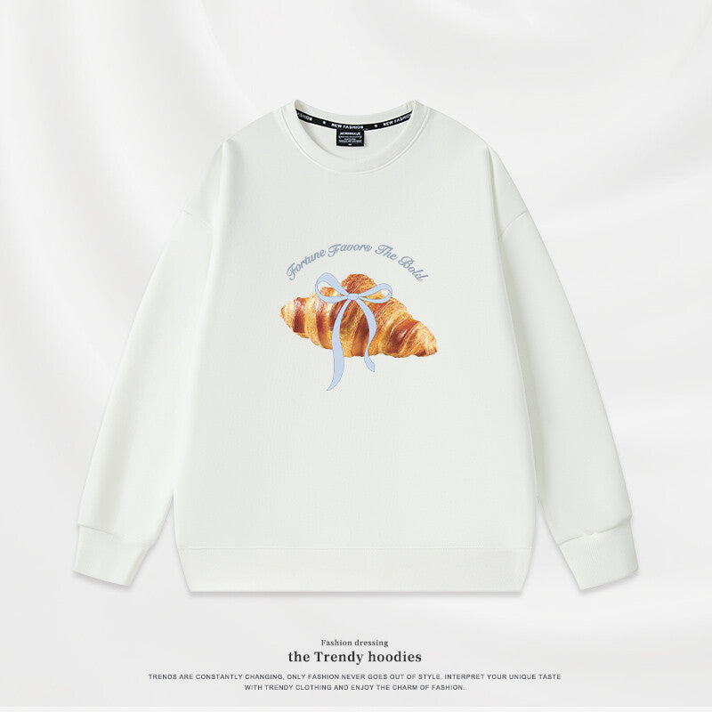 Korean-style Loose Croissant-horn Crew-neck Womens Hoodie