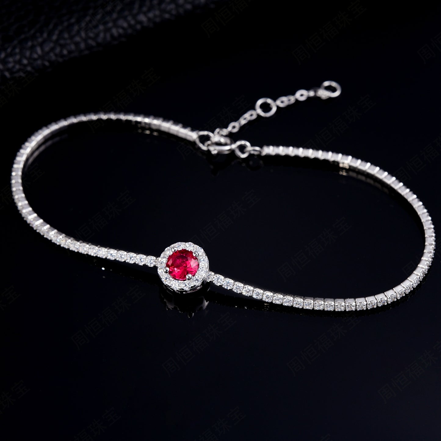 S925 Sterling Silver Tennis Bracelet, 6.5mm Lab-Grown Ruby Sapphire Emerald Halo Adjustable Chain, Platinum Plated 3.5g Women's Jewelry Gift Box