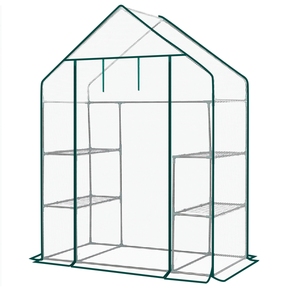 Mini Walk-in Greenhouse With PE Cover, 4-Shelf Indoor Outdoor Plant Gardening Green House For Garden Backyard, 56in  X 29in X 77in, White