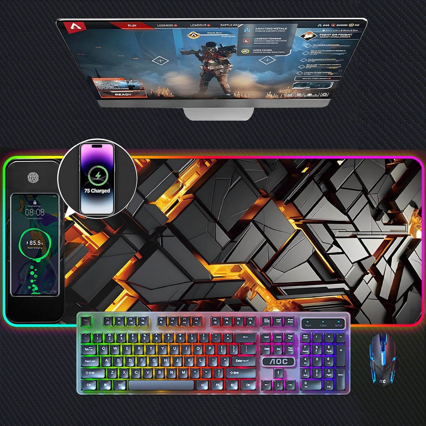 Wireless Charging RGB Luminous Mouse Pad Oversized