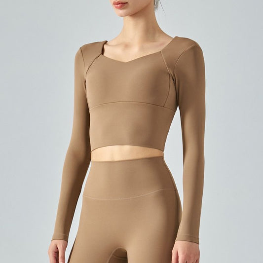 Autumn Yoga Clothes Long Sleeve Women's Short Tights With Chest Pad Workout Top