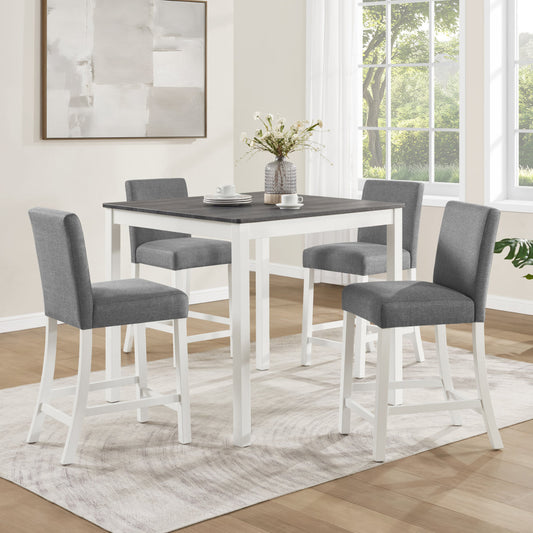 5-Piece Counter Height Table Set with 4 Chairs, Counter Height Table Set for 4 with Chairs, Wooden Counter Height  Table Set for Kitchen, Dining Room, Grey & White Two Tone