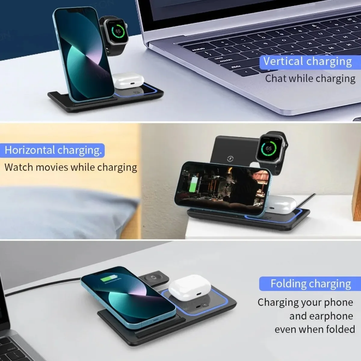 3-in-1 Wireless Travel Charging Stand For 16-12 Pro Max, IWatch S10-2 SE Ultra, AirPods 4 3 Pro, Foldable Fast Charging Station