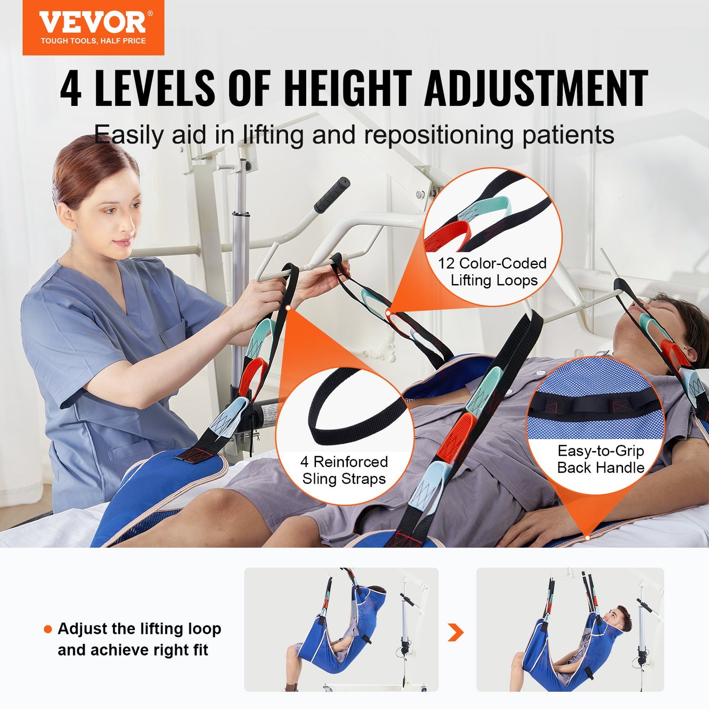 Universal Full Body Patient Lift Sling - Medium, Patient Lift Medical Sling For Easy Transfer And Bathing, Polyester Patient Aid Transfer Sling For Elderly, Disabled, Bedridden, 500LBS Capacity
