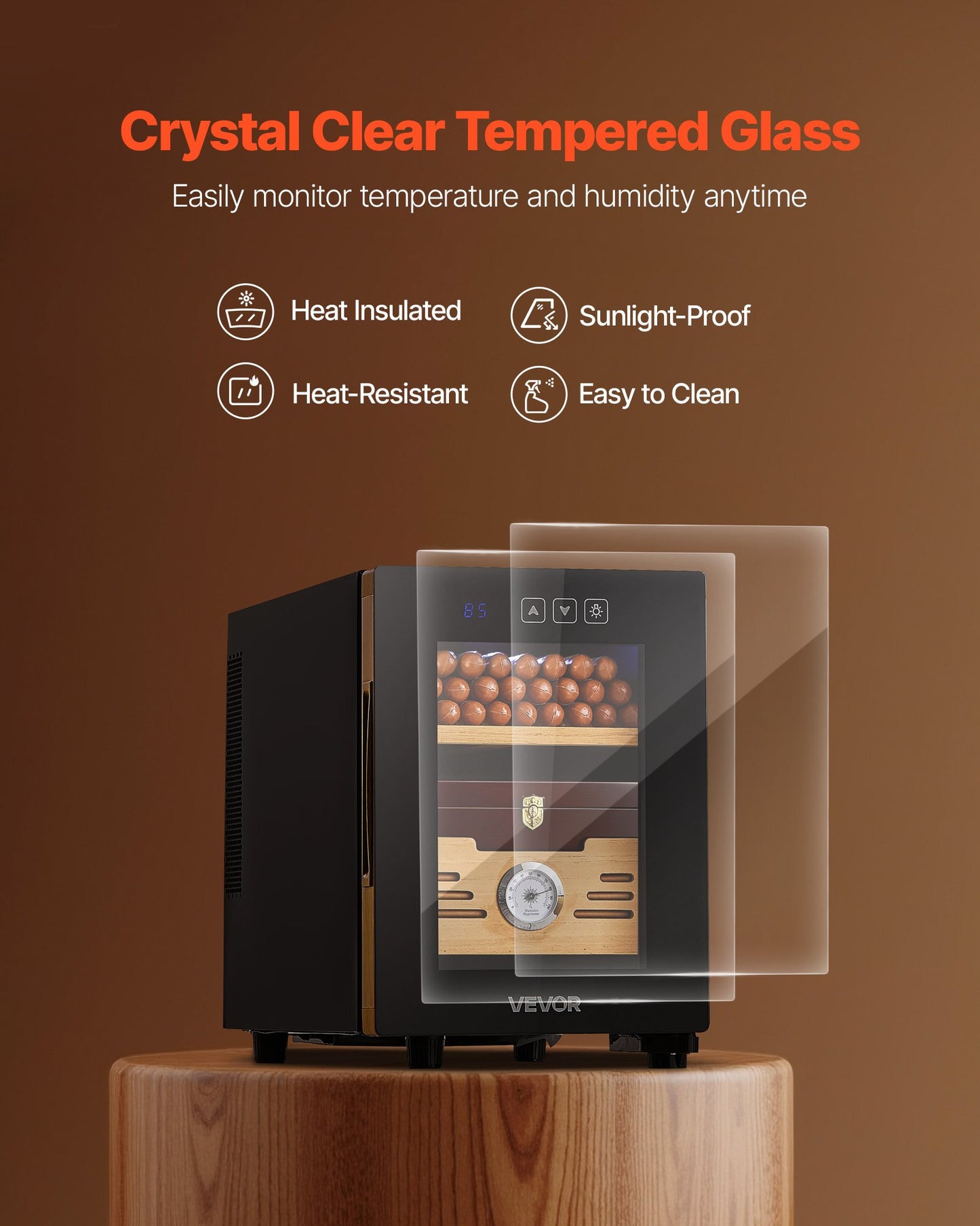 Electric Humidor, 16L,  One Hundred Counts Electric Cigar Humidor Cabinet With Cooling Temperature Control, Spanish Cedar Wood Shelves & Drawers, Mechanical Hygrometer, 2 Layers, Cooler For Household
