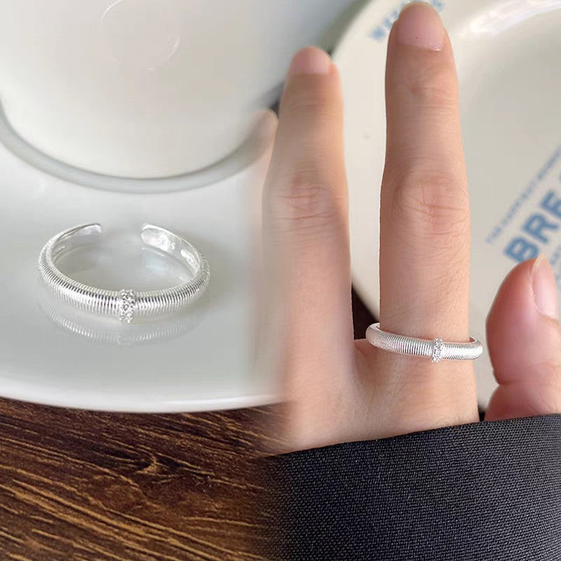1pc 999 Sterling Silver Brushed Zircon Open Ring, Minimalist & Elegant Style, Perfect For Daily, Dating & Gifting, Ideal Valentine's Gift