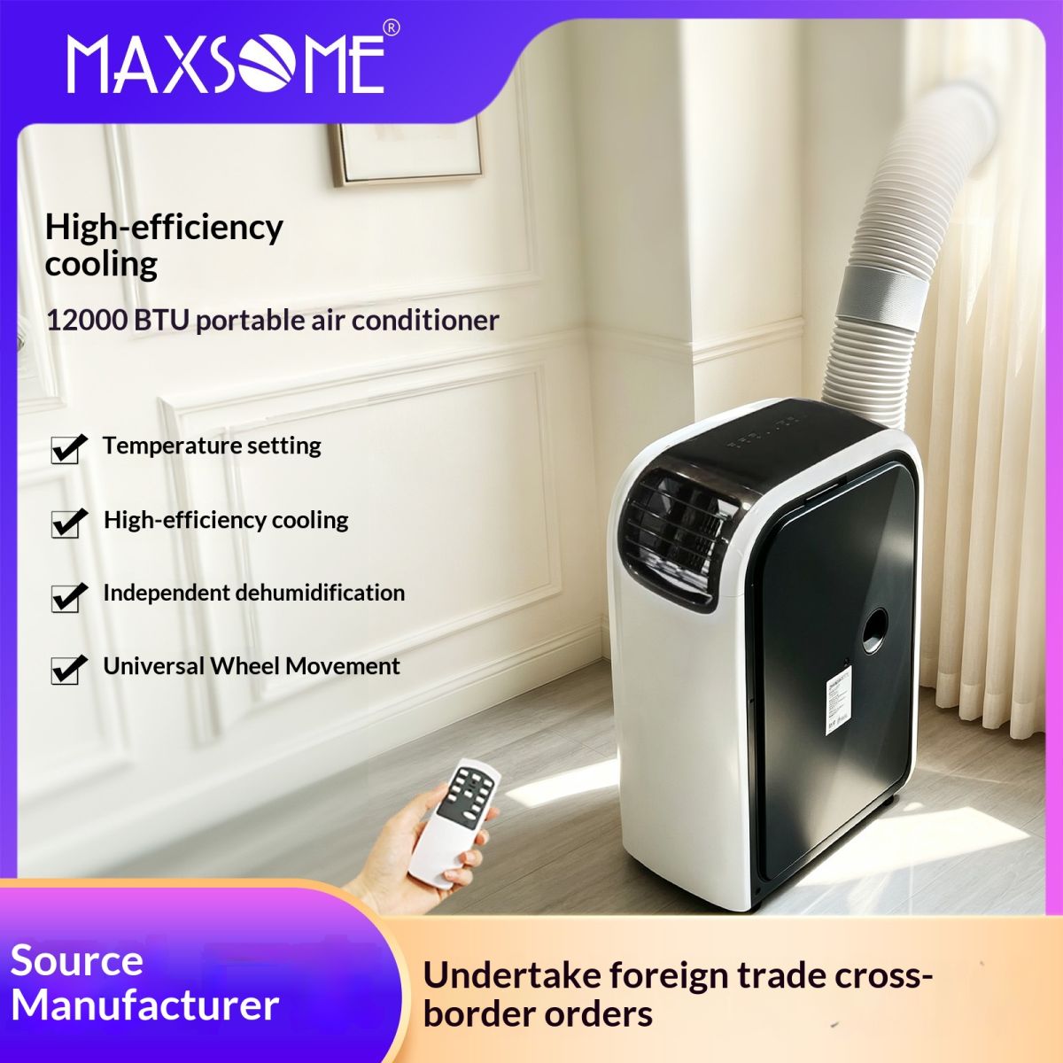 12000BTU Dual-Pipe Portable Air Conditioner, No Outdoor Unit, Cooling