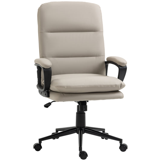 Vinsetto Office Chair, PU Leather Computer Desk Chair Office Chair With Adjustable Height And Swivel Rolling Wheels For Work Study, Light Grey